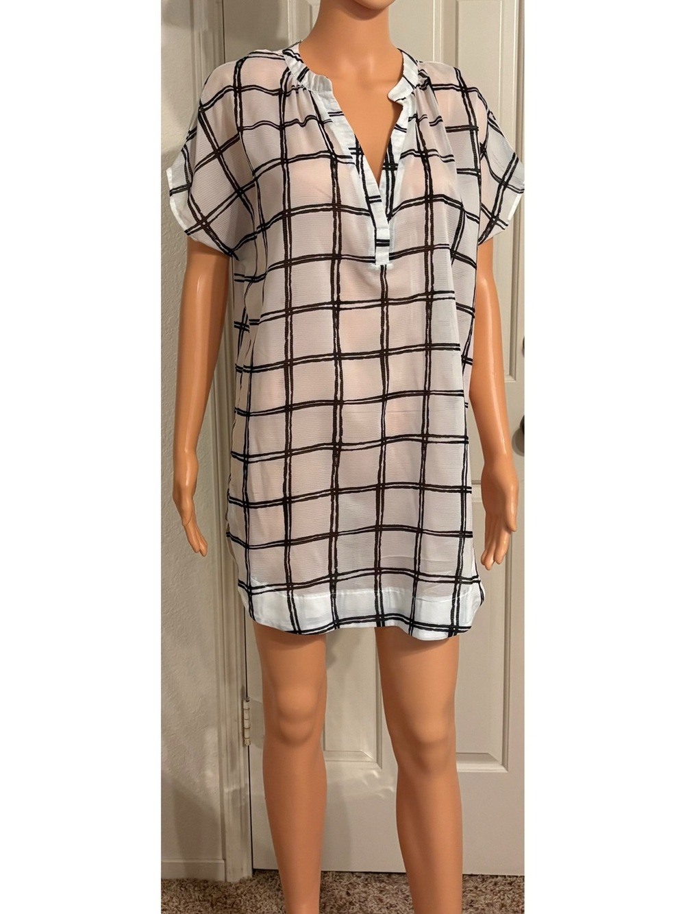 Lush White & Black Windowpane Tunic Cover-Up/Dress Only Worn Once